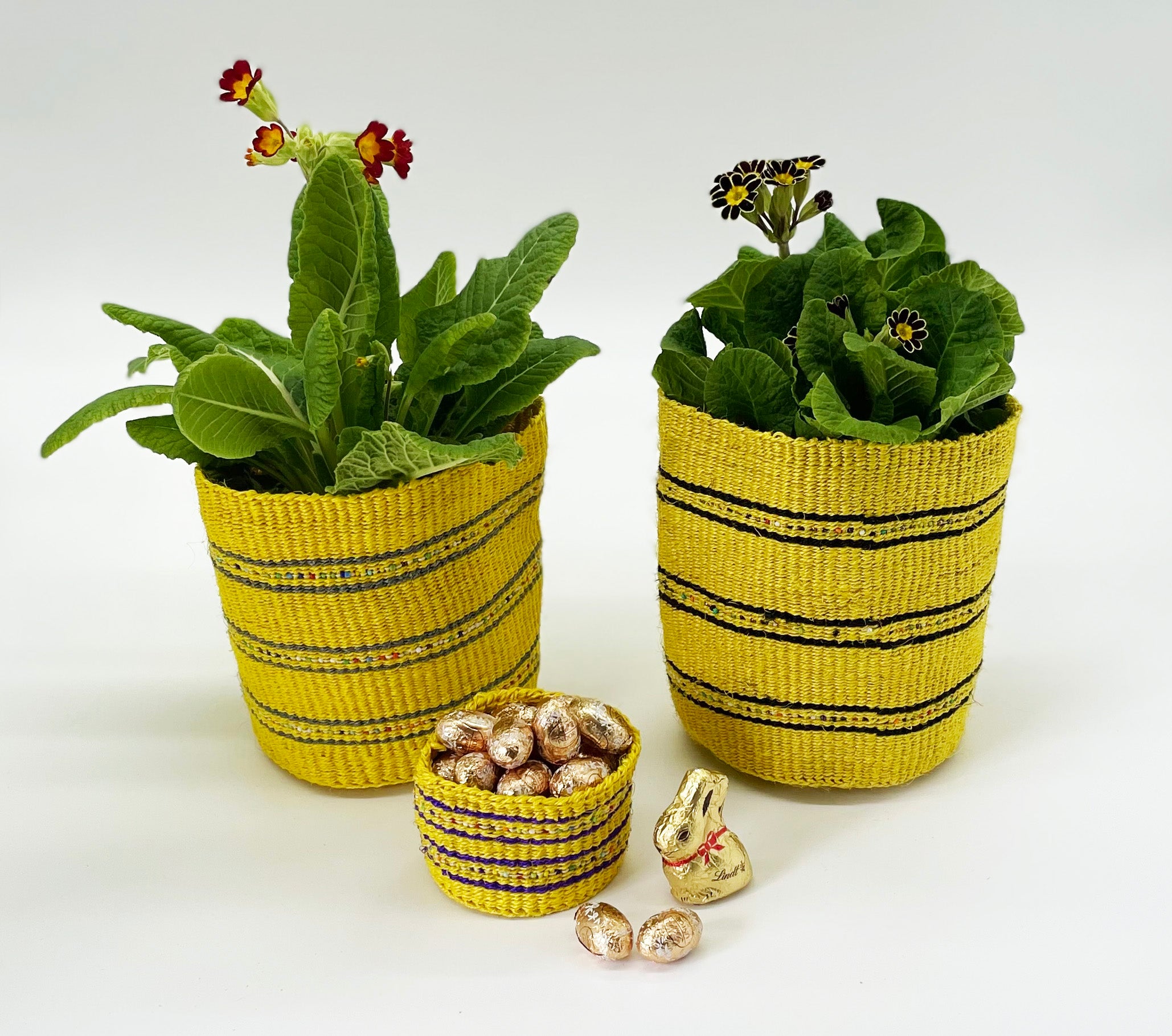 Fine Large Beaded Sisal Basket Containers