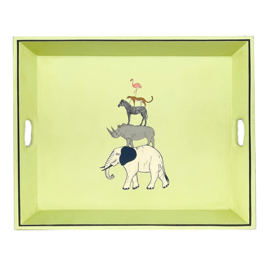 Tea Tray Circus Animals on Pastel Green