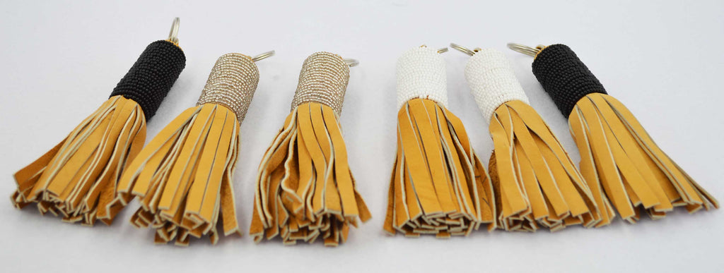 Beaded Leather Tassel Keyring