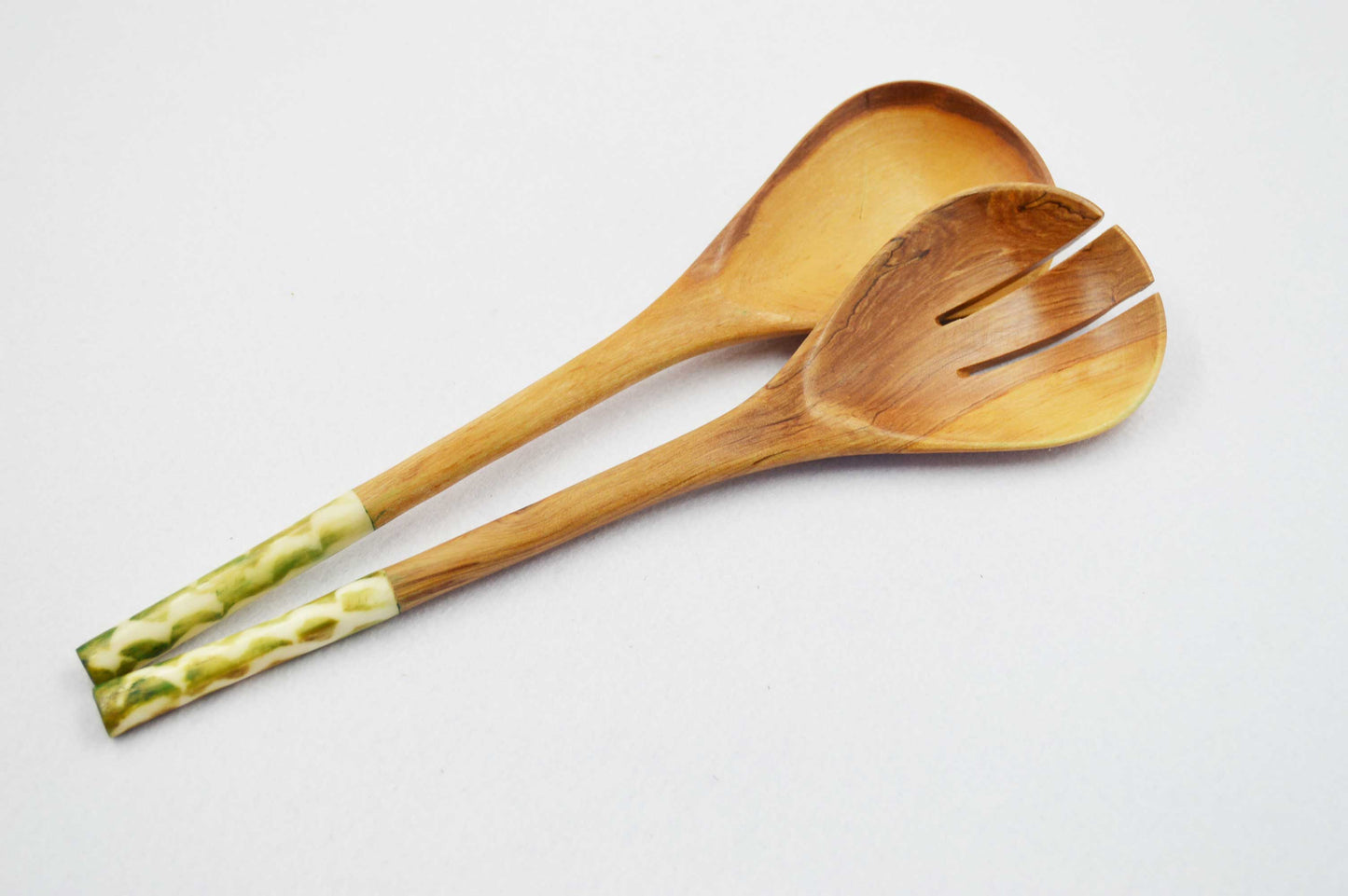 Regular Olive wood Salad Servers with Green Handles