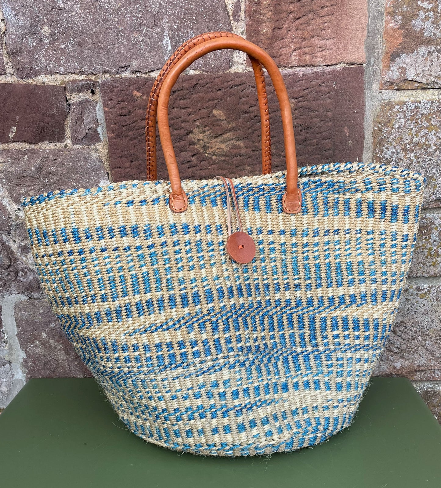 Medium Plus Sisal Basket Mixed Blue & Ivory