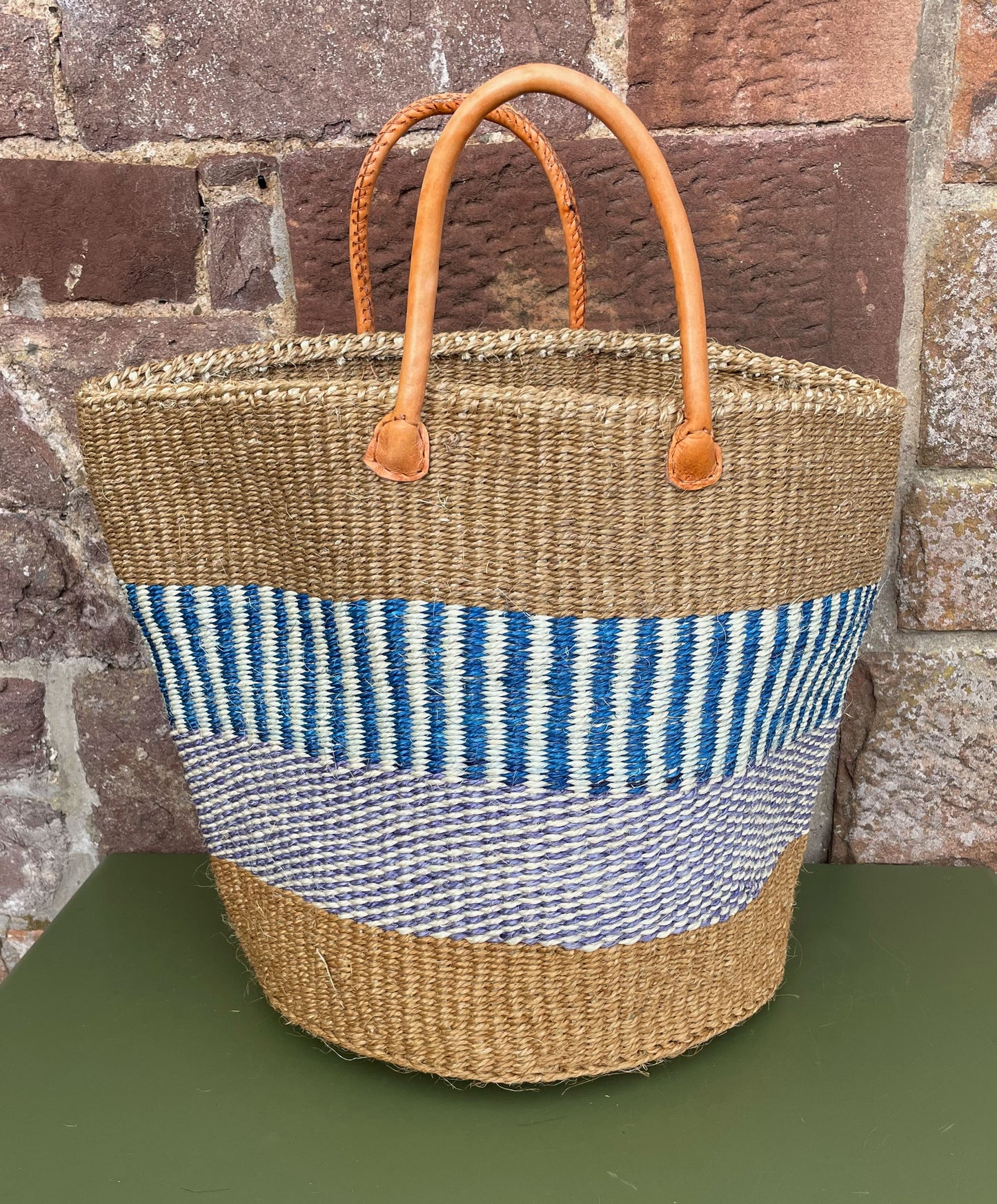 Medium Sisal Basket Mixed Blues & Block Beige