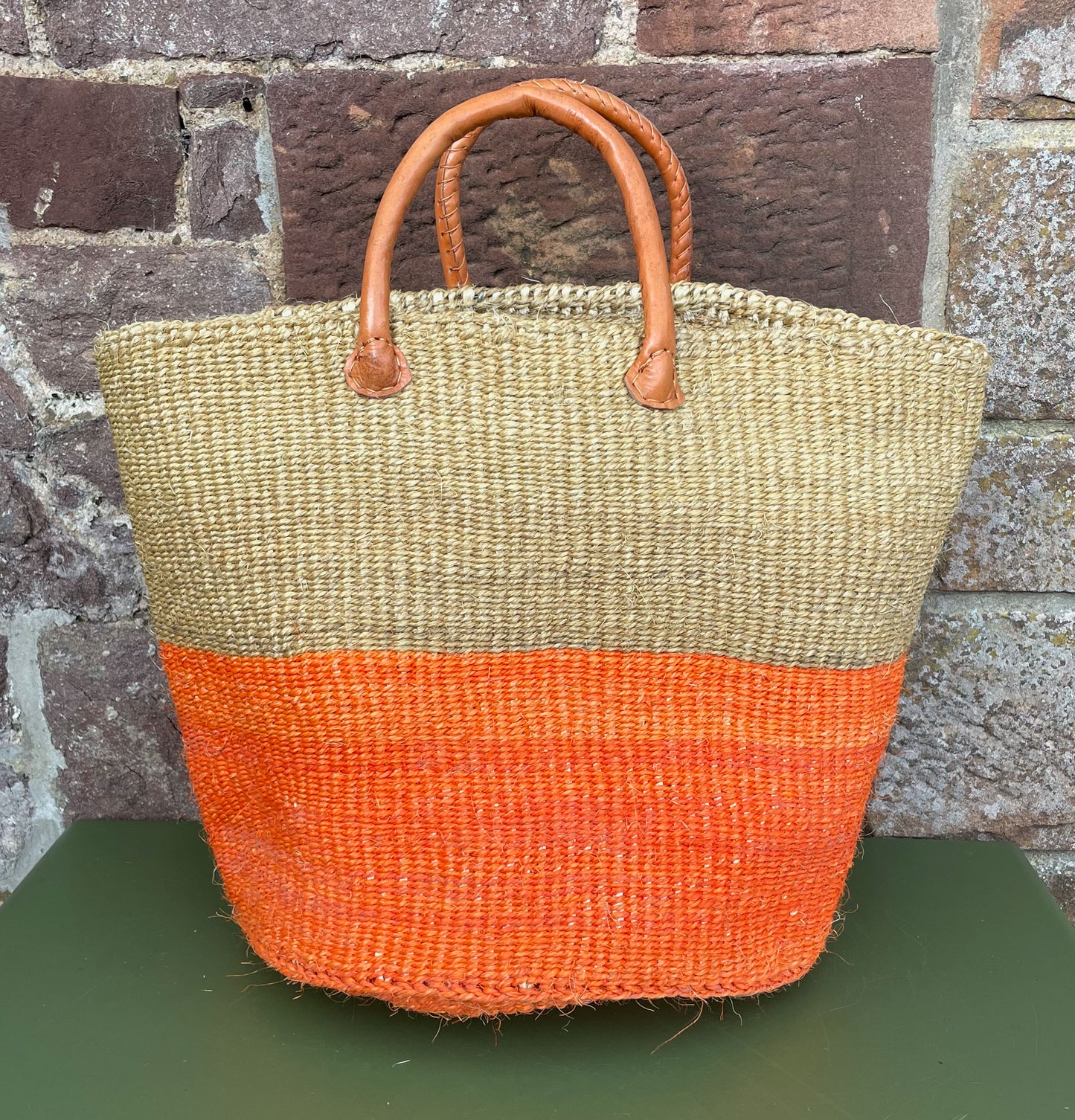 Medium Sisal Basket Orange & Beige Block