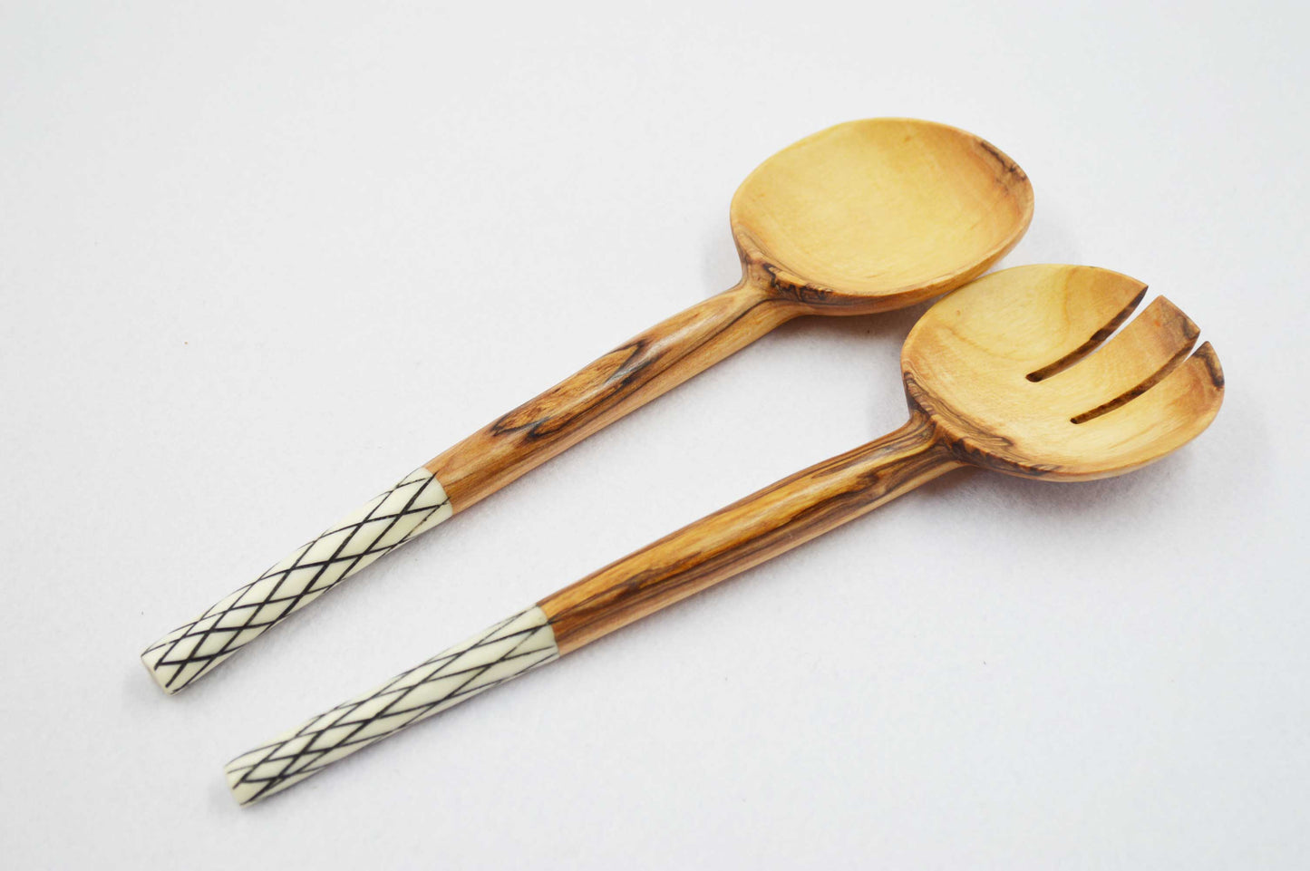 Short Olive wood Servers with White Bone Handle