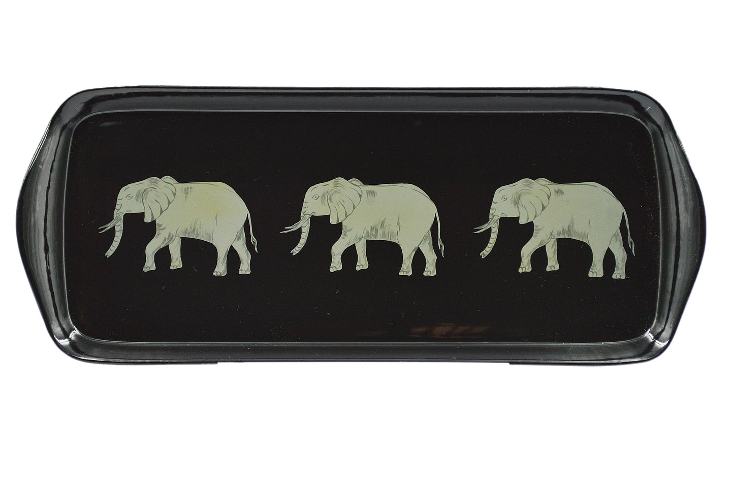 Mug Tray Hand Painted Grey Elephant on Black