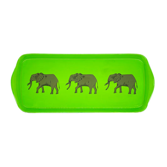 Mug Tray Hand Painted Elephant on Green