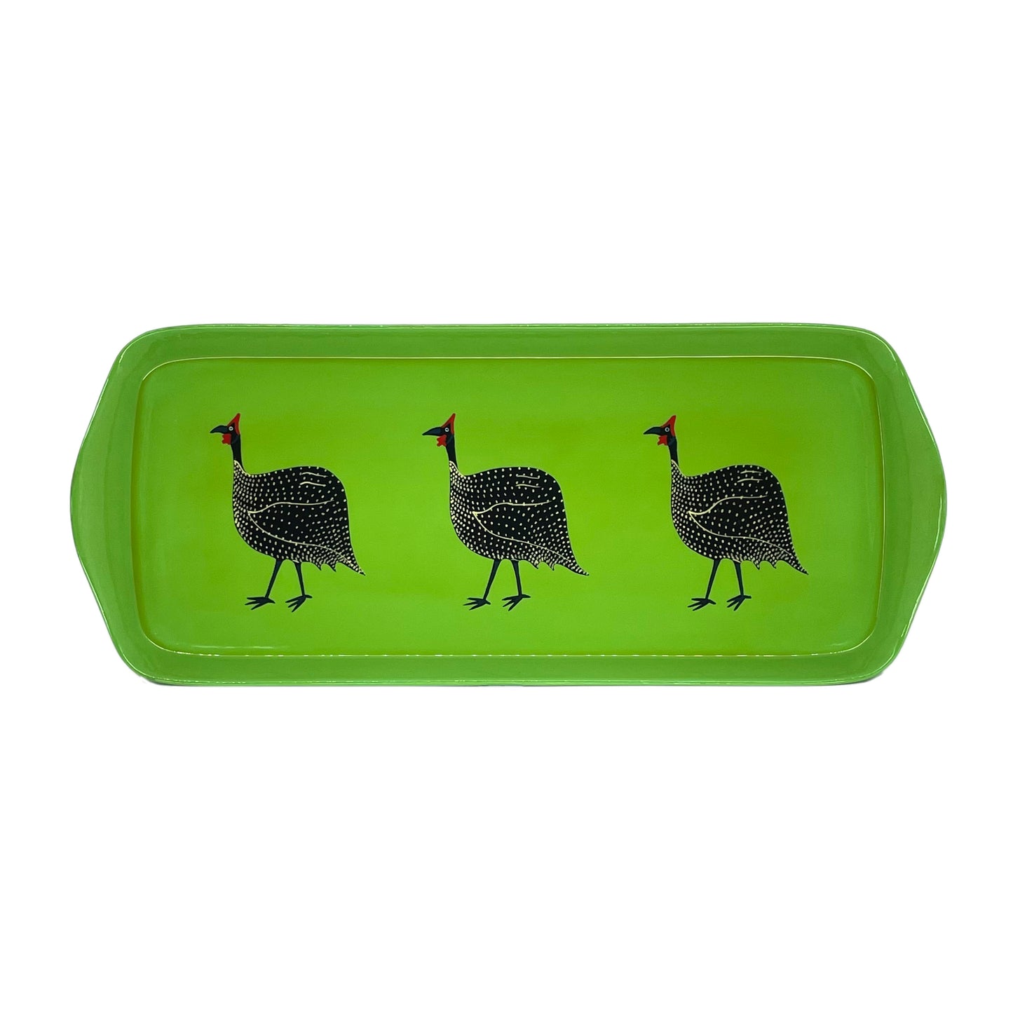 Mug Tray - Painted Guinea fowl on Green