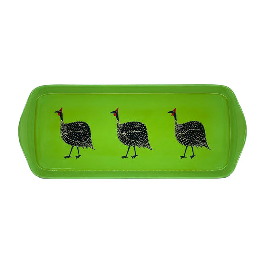 Mug Tray - Painted Guinea fowl on Green