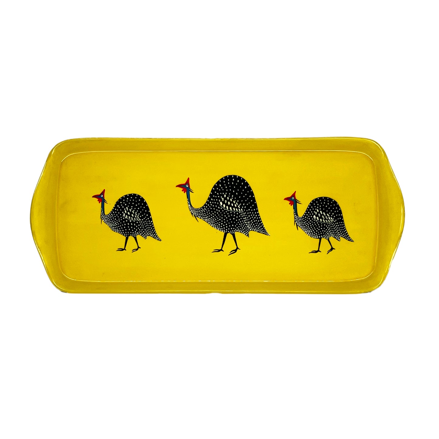 Mug Tray Hand Painted Funky Guinea Fowl on Yellow
