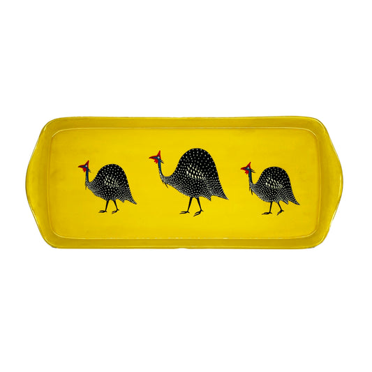 Mug Tray Hand Painted Funky Guinea Fowl on Yellow