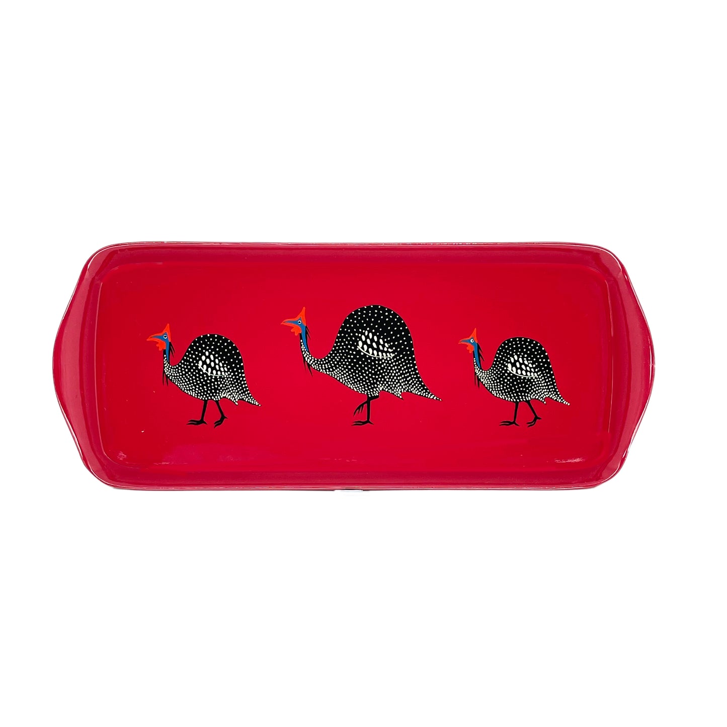Mug Tray Hand Painted Funky Guinea Fowl on Red