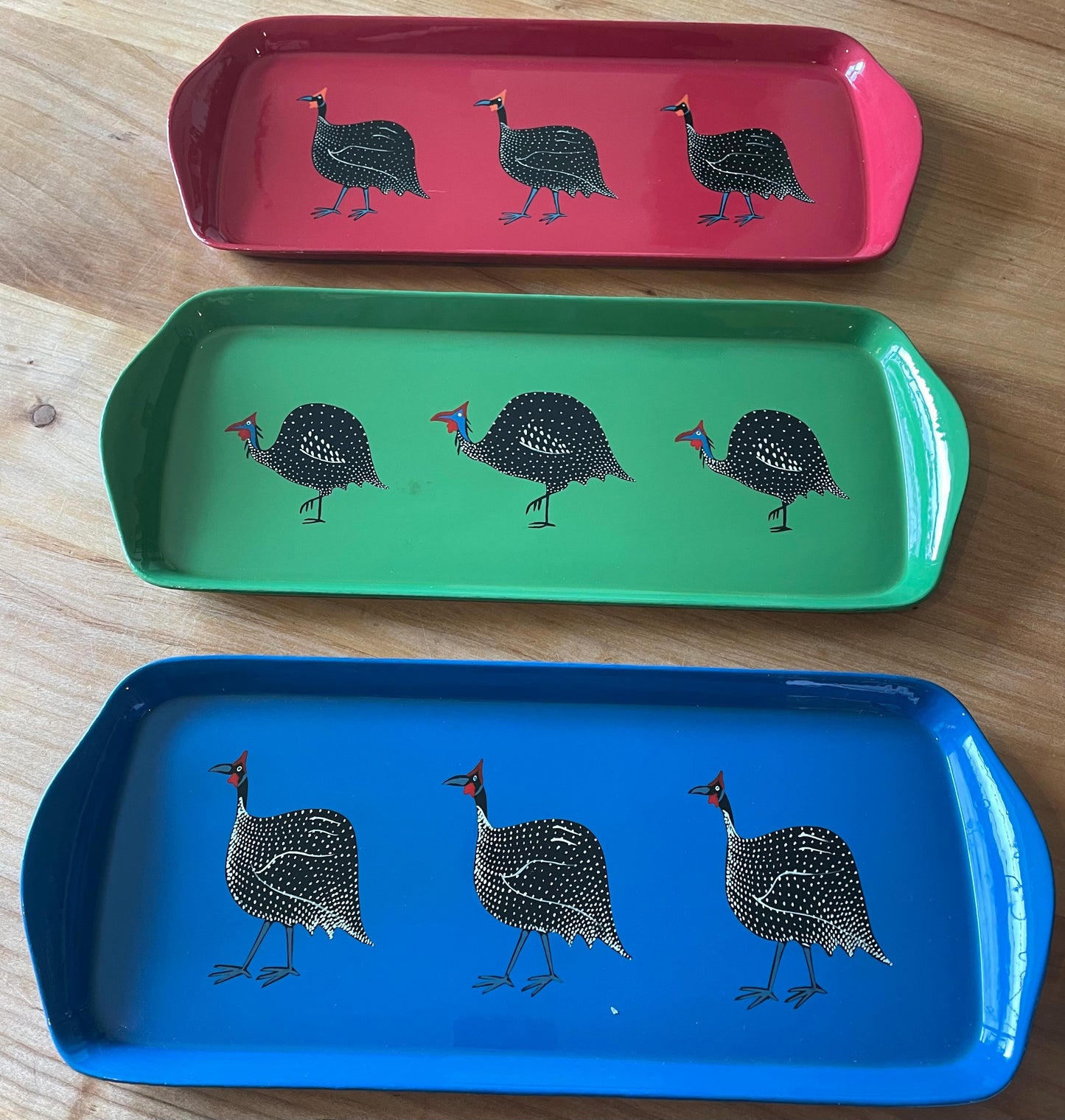 Mug Tray Hand Painted Original Guinea Fowl on Blue