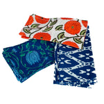 Napkins sets of 4, blues & reds