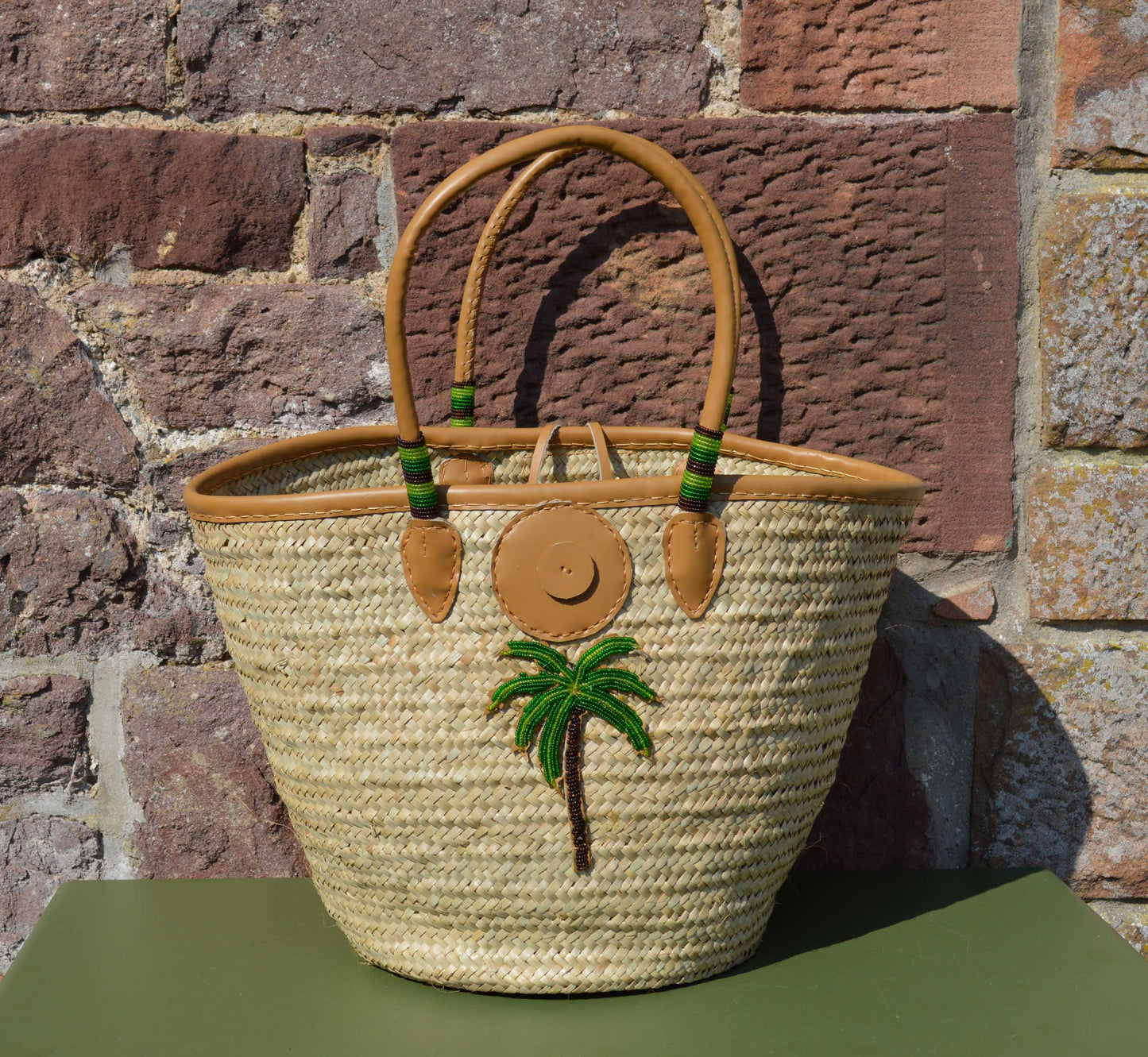 Beaded Tanzanian Seagrass Baskets with hand stitched Leather & Beaded Motifs