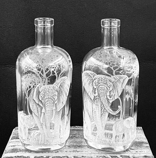 PAIR of Bottles, Engraved with Elephant