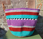 Extra Large Woollen Kiondo style Basket with leather handles. Two Pink Options