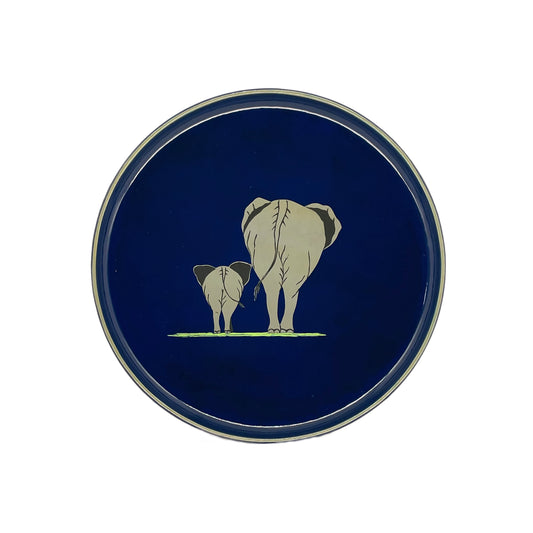 Small Round Tray, Elephant Bottom on Blue