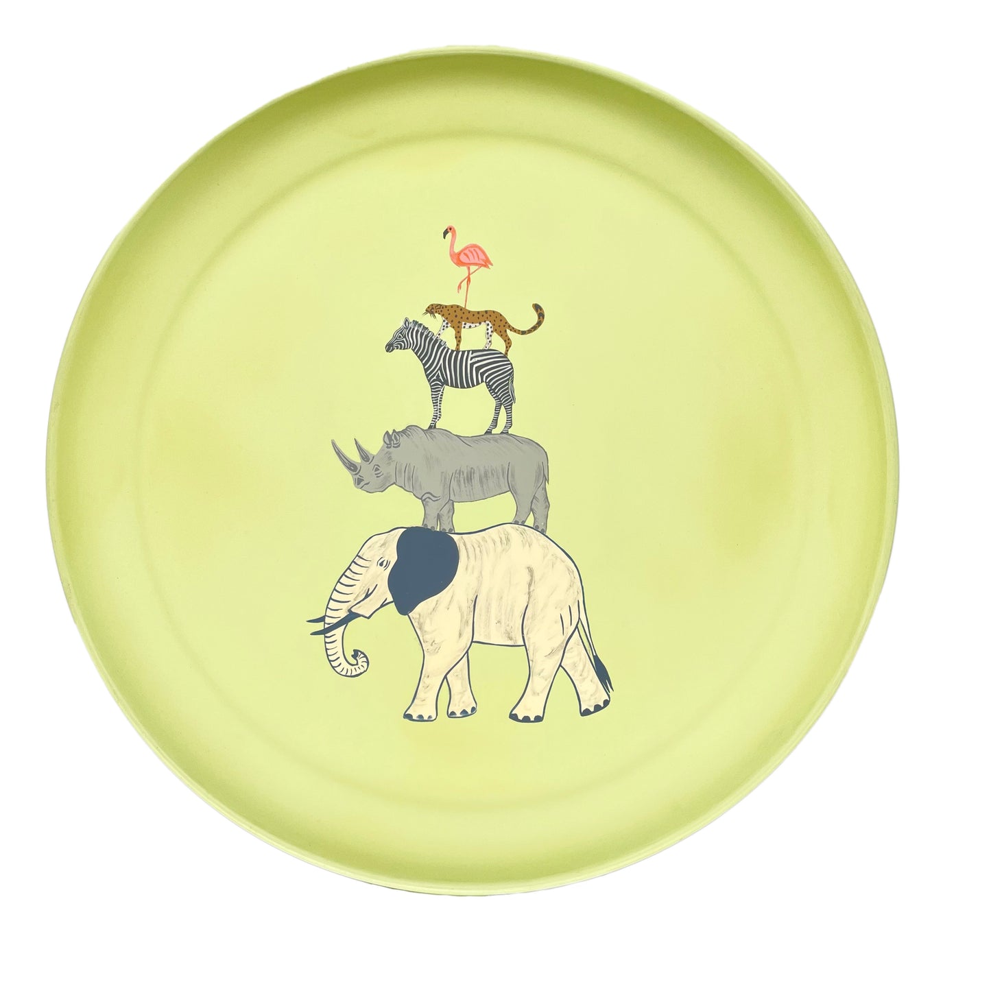 Large Round Tray Circus Animals on Pastel Green