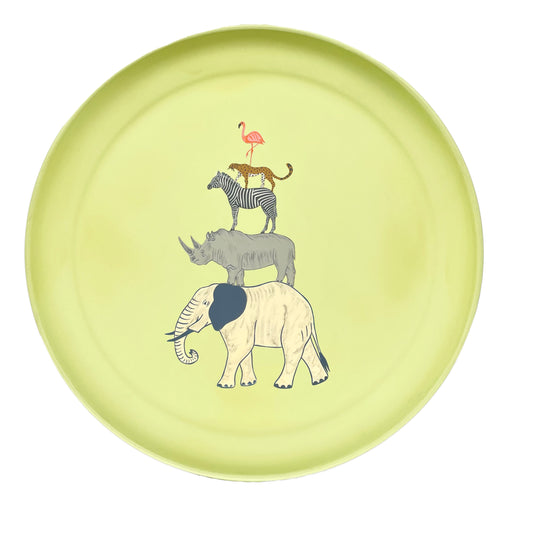 Large Round Tray Circus Animals on Pastel Green