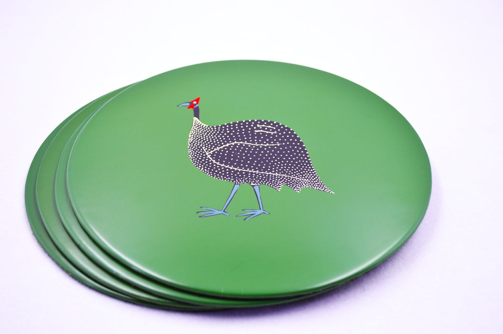 Table Mats, Original Guinea Fowl on Avocado Green, Set of 4