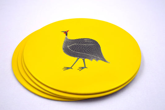Table Mats, Original Guinea Fowl on Yellow, Set of 4