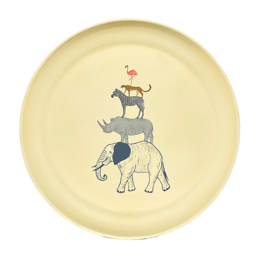 Large Round Tray Circus Animals on Cream