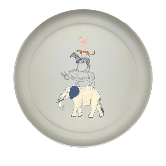 Large Round Tray Circus Animals on Pastel Grey