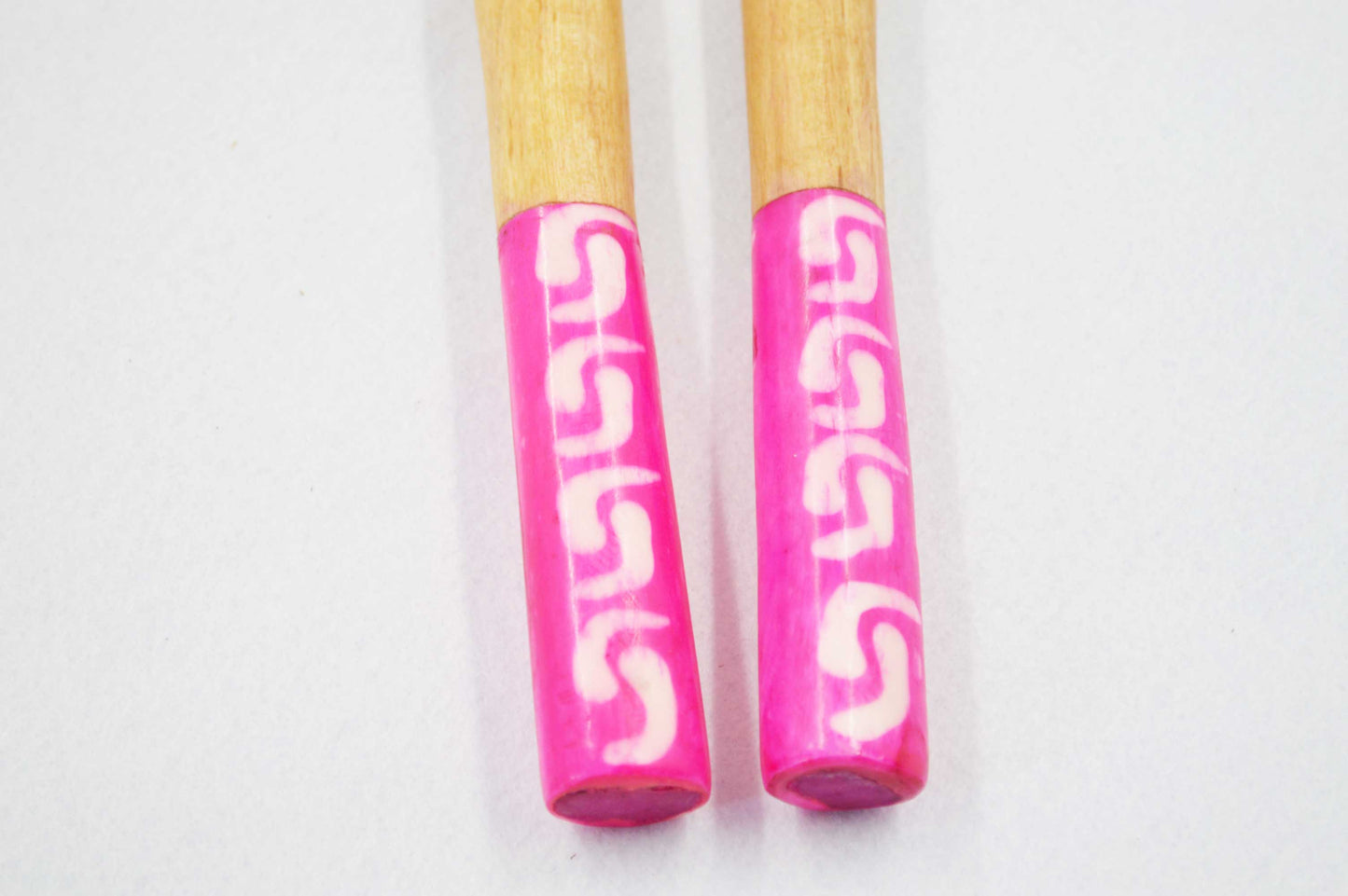 Chunky Olivewood Salad Servers with Pink Handles.