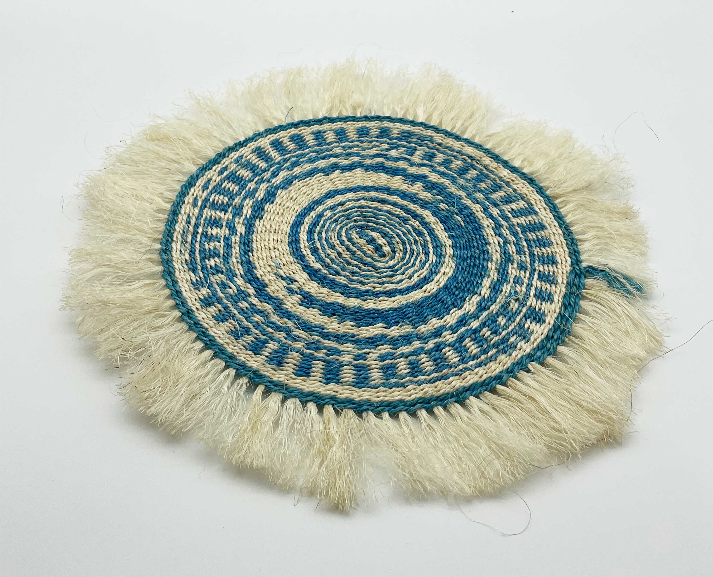 Sisal Woven Mats with Frilled Edge - Blue