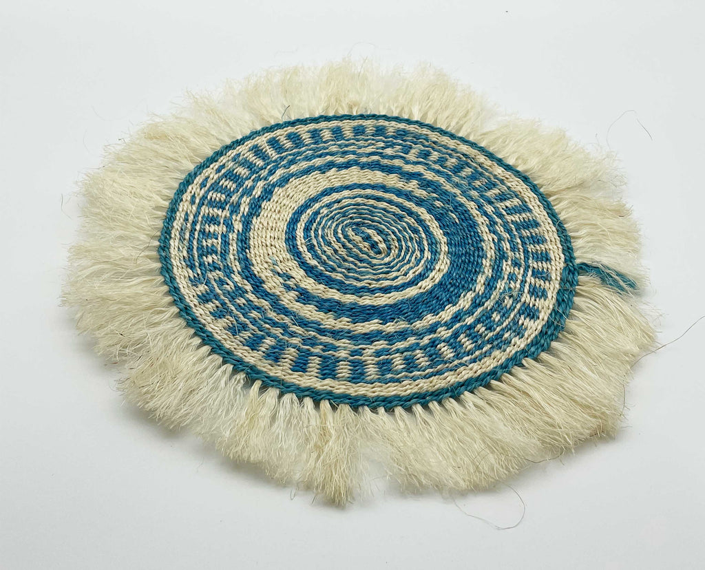 Sisal Woven Mats with Frilled Edge - Blue