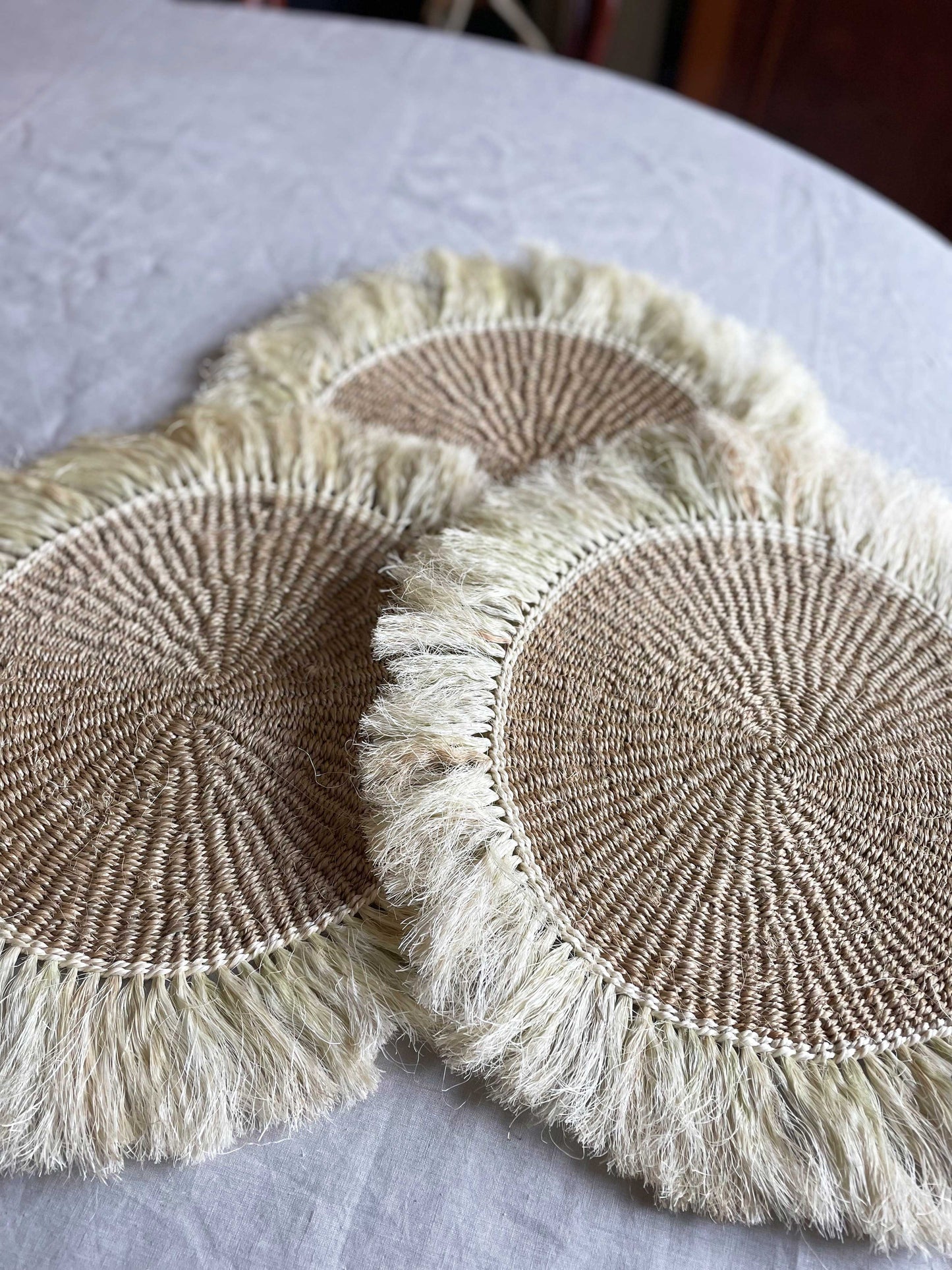 Sisal Woven Mats with Frilled Edge- Plain Natural