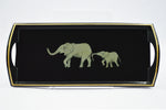 Small Drinks Tray Hand painted Mother & Baby Elephant on Black