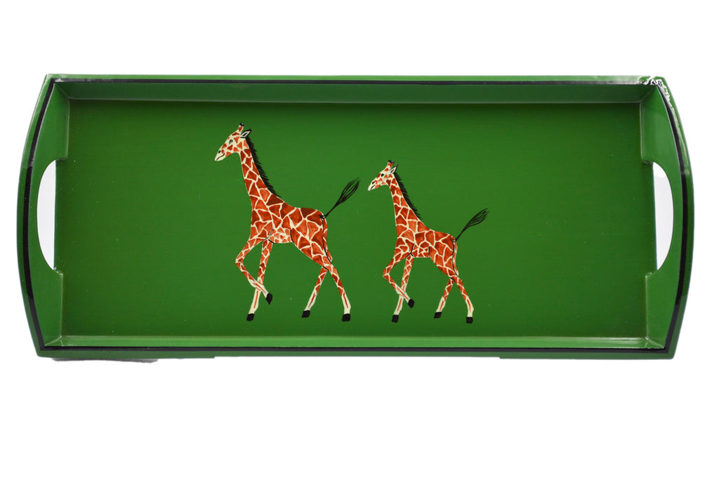 Small Drinks Tray Hand painted Giraffe on Green