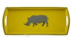 Small Drinks Tray Hand painted Grey Rhino on Yellow