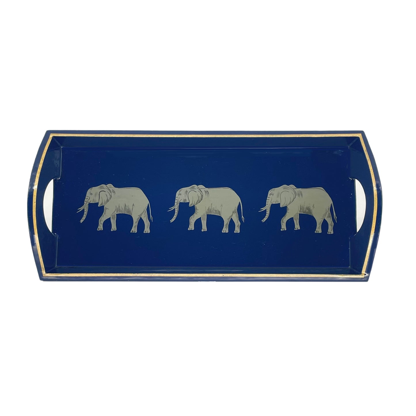 Wooden Mug Tray Hand Painted Grey Elephant on Blue