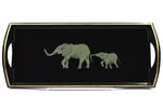 Small Drinks Tray Hand painted Mother & Baby Elephant on Black