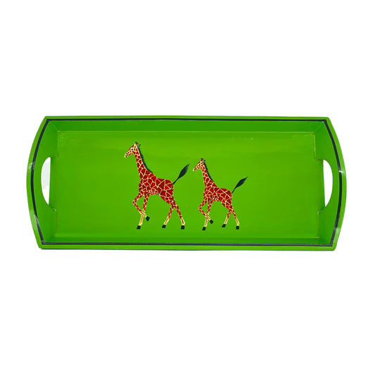 Wooden Mug Tray Hand painted Giraffe on Green
