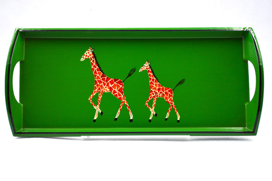 Small Drinks Tray Hand painted Giraffe on Green