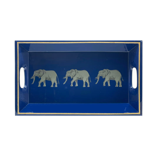 Small Drinks Tray Hand painted Elephant on Blue