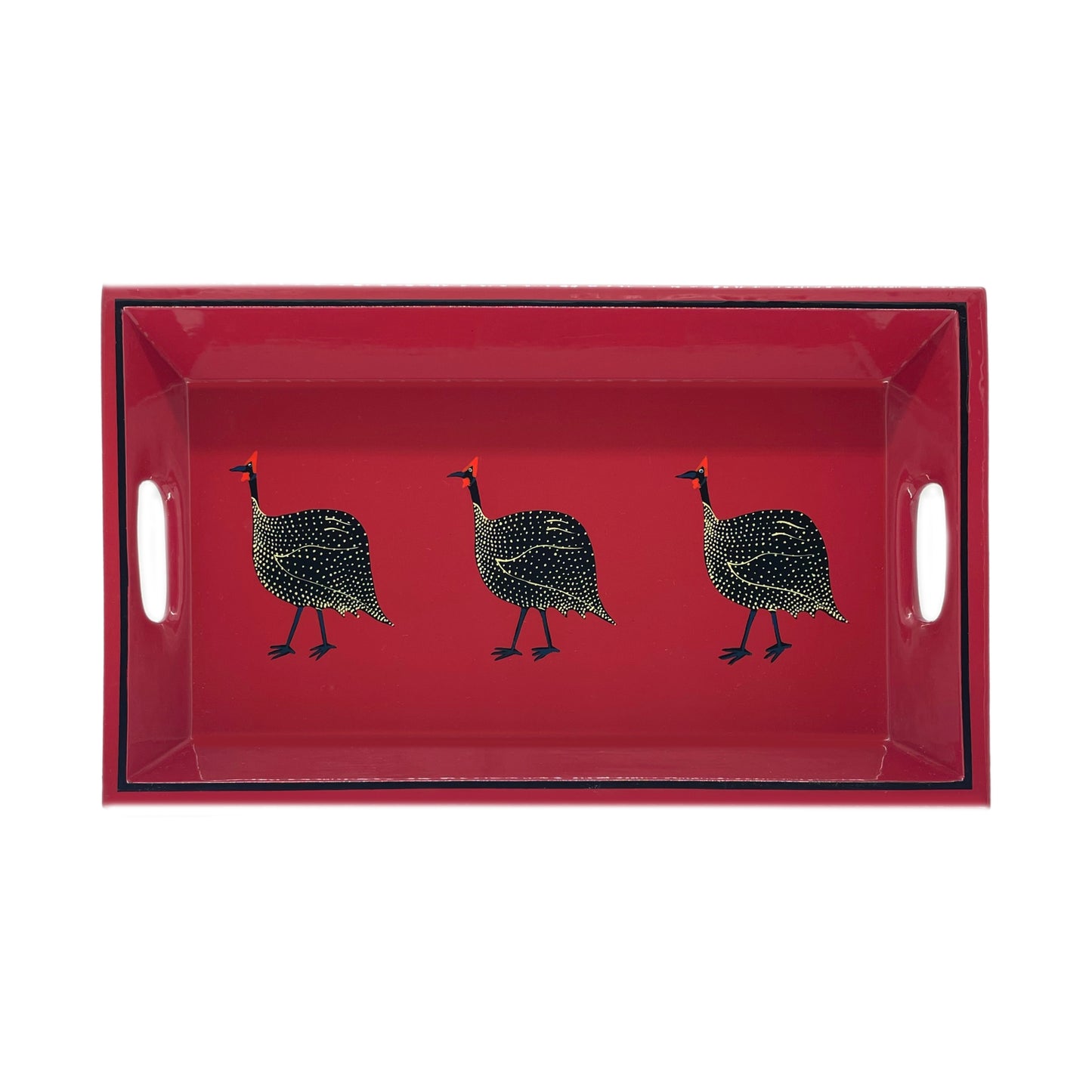 Small Drinks Tray Hand Painted Red Guinea Fowl