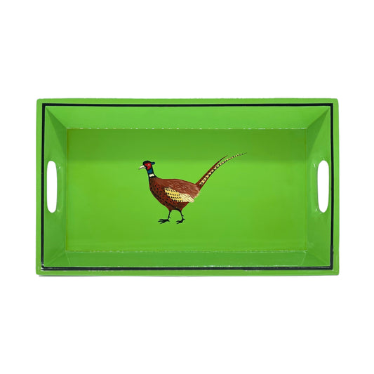 Small Drinks Tray Hand painted Pheasant on Green