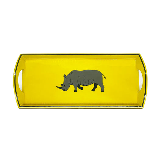 Wooden Mug Tray Hand painted Grey Rhino on Yellow