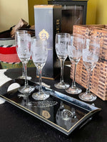 Champagne Glasses, Engraved with African Animals