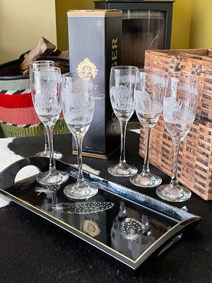 Champagne Glasses, Engraved with African Animals