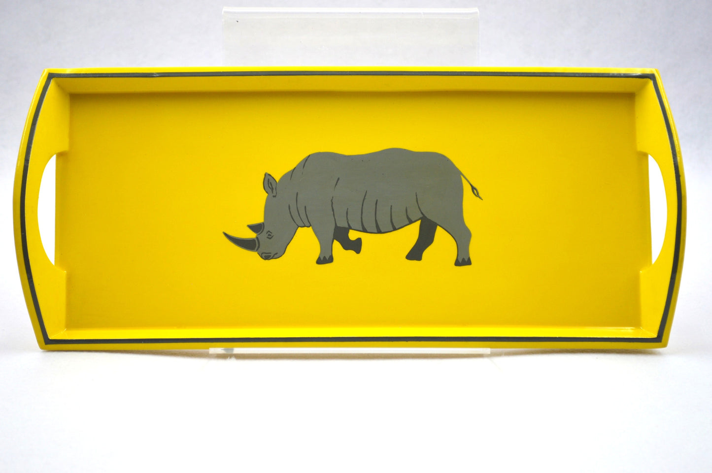 Small Drinks Tray Hand painted Grey Rhino on Yellow
