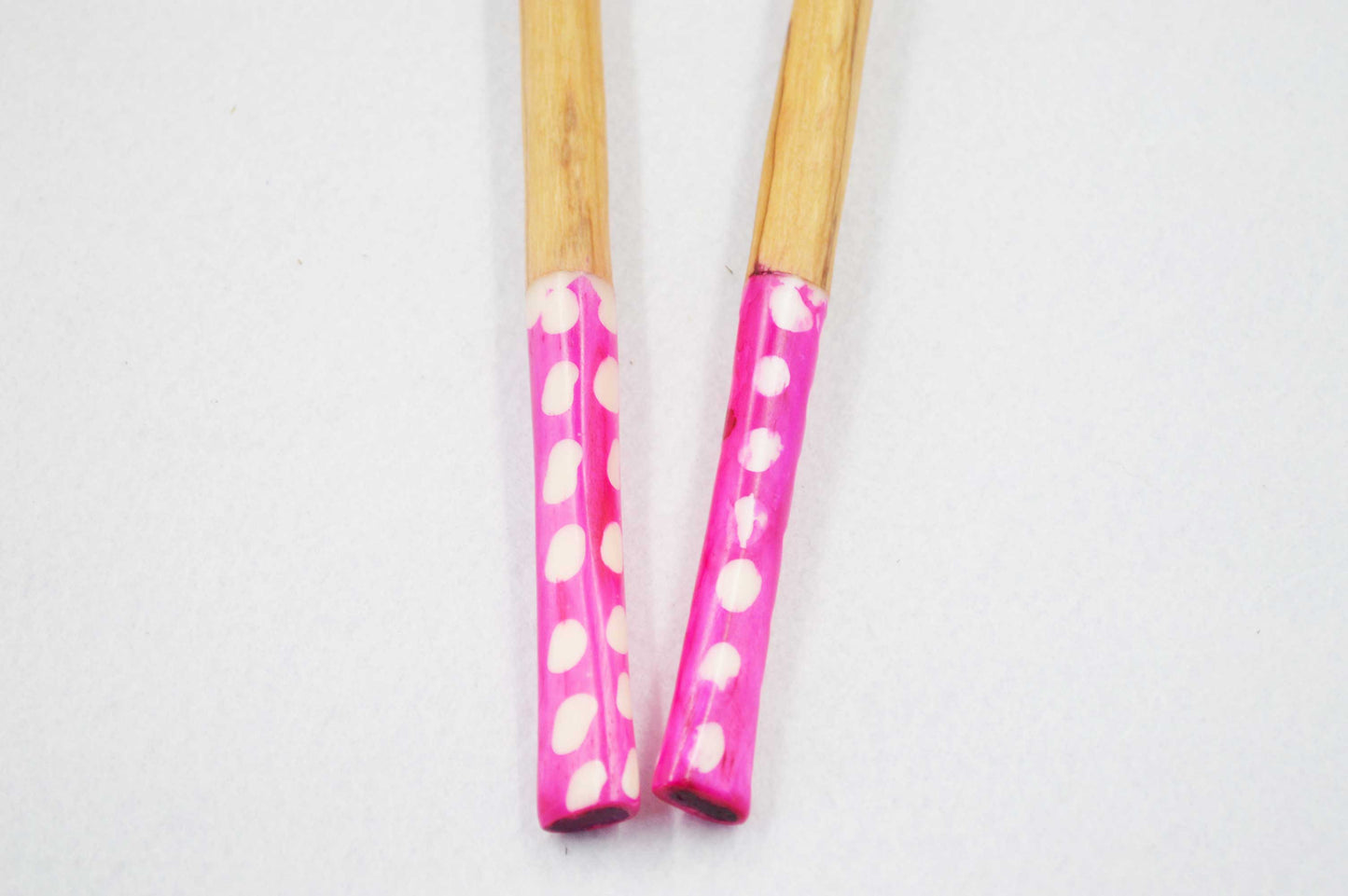 Long Olive wood Salad Servers with Batik Bone Handles. (Pink or Green)