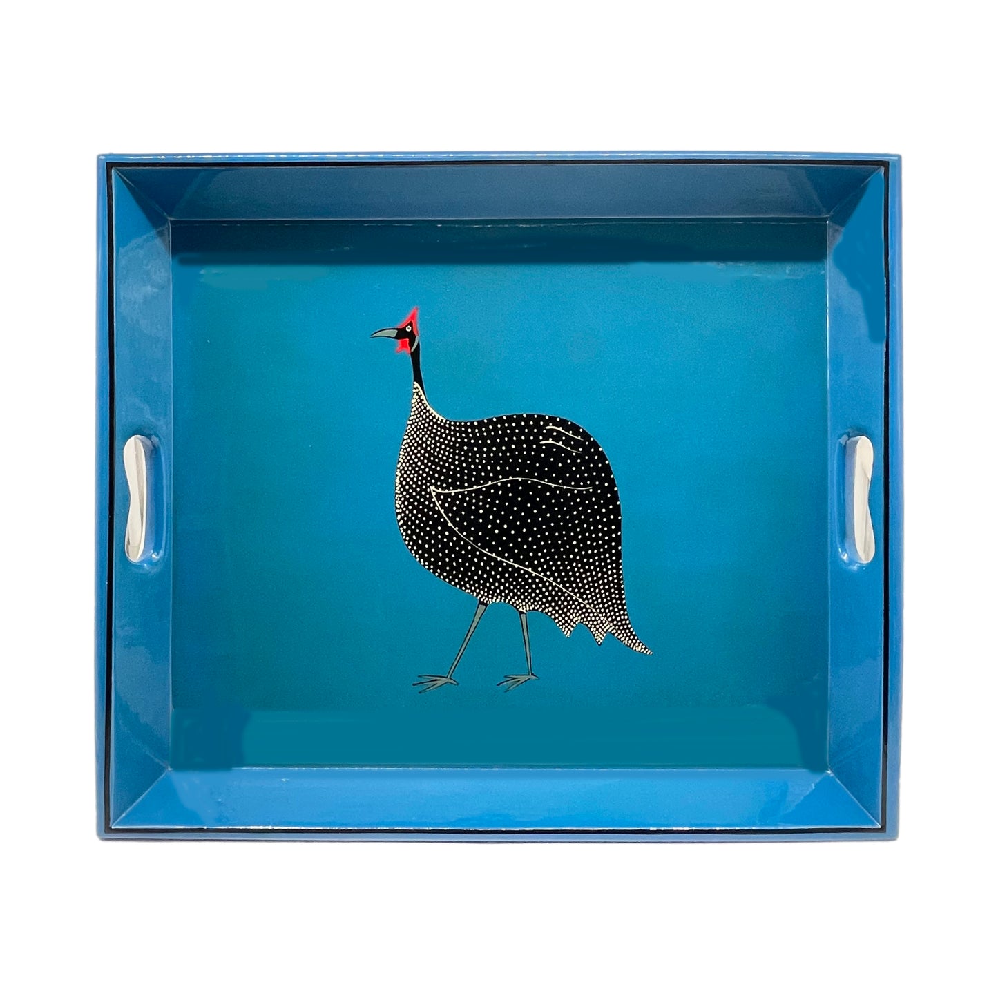 Tea Tray Guinea Fowl on Blue