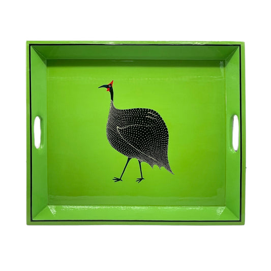 Tea Tray Guinea Fowl on Green