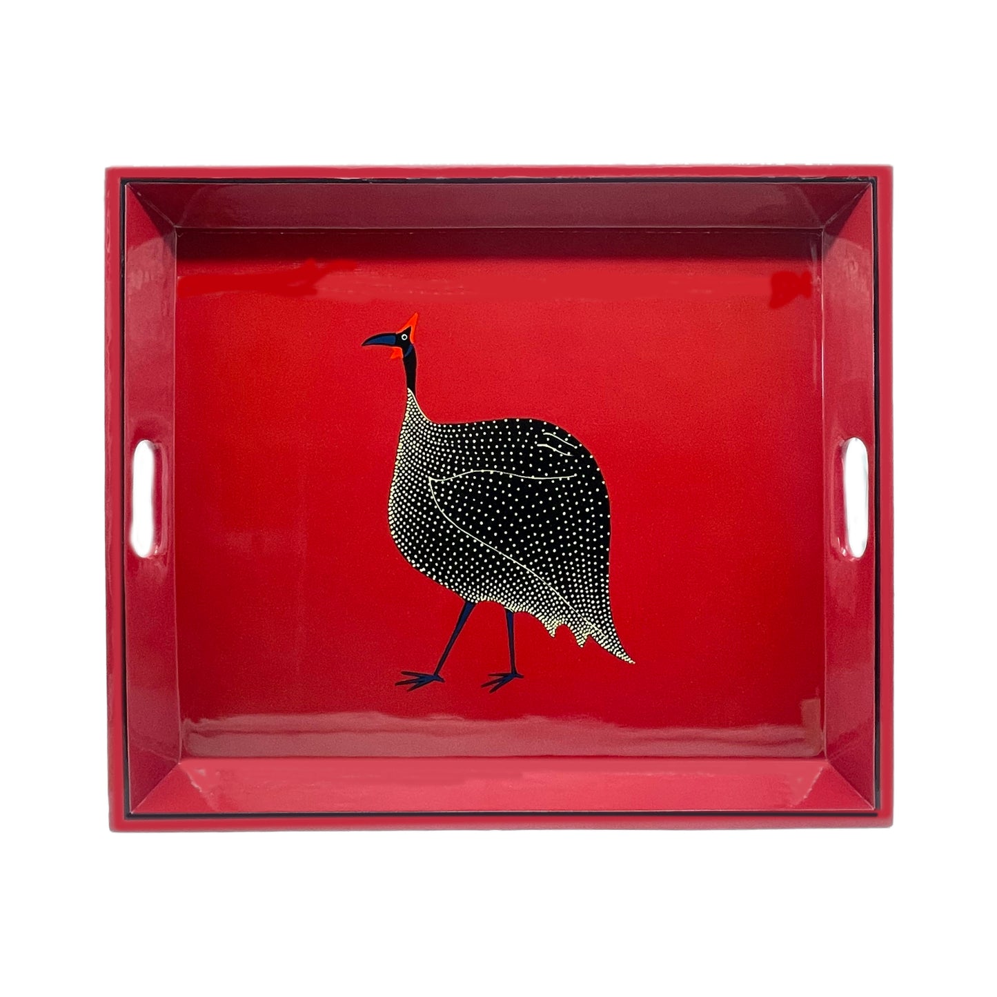 Tea Tray Guinea Fowl on Red