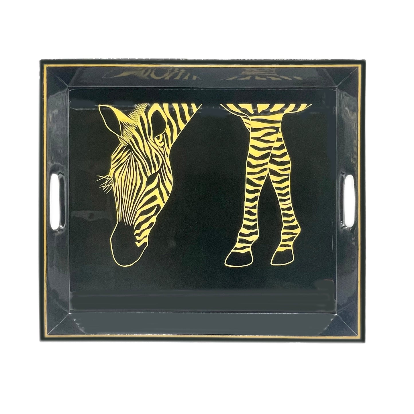 Tea Tray Black Zebra Eating